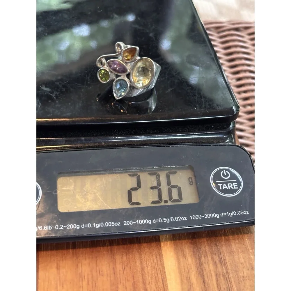 Natural Amethyst Gemstone Citrine Blue Topaz Wrap Ring Sterling Silver Size 9